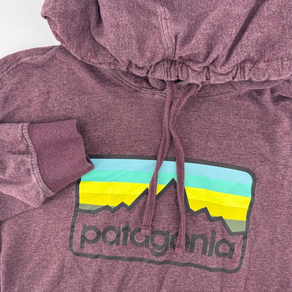 Patagonia Hoodie Women XS Purple Organic Cotton Graphic Mountain Pullover